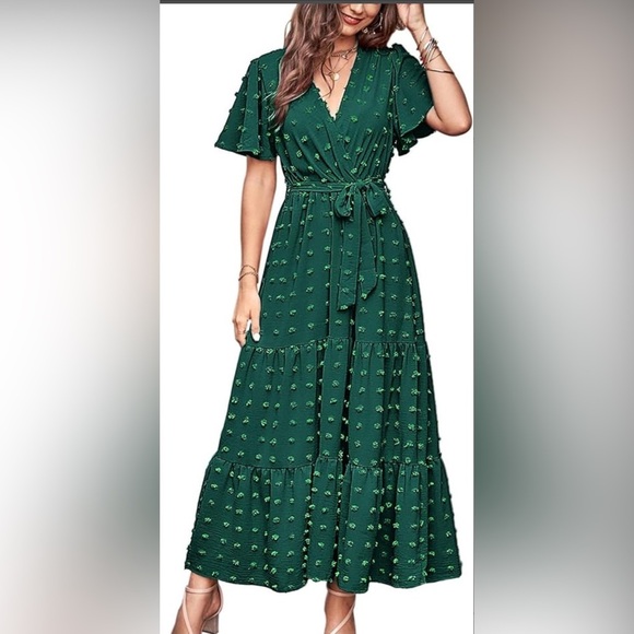 Emerald Green Swiss Dot Dress EUC - Picture 1 of 7